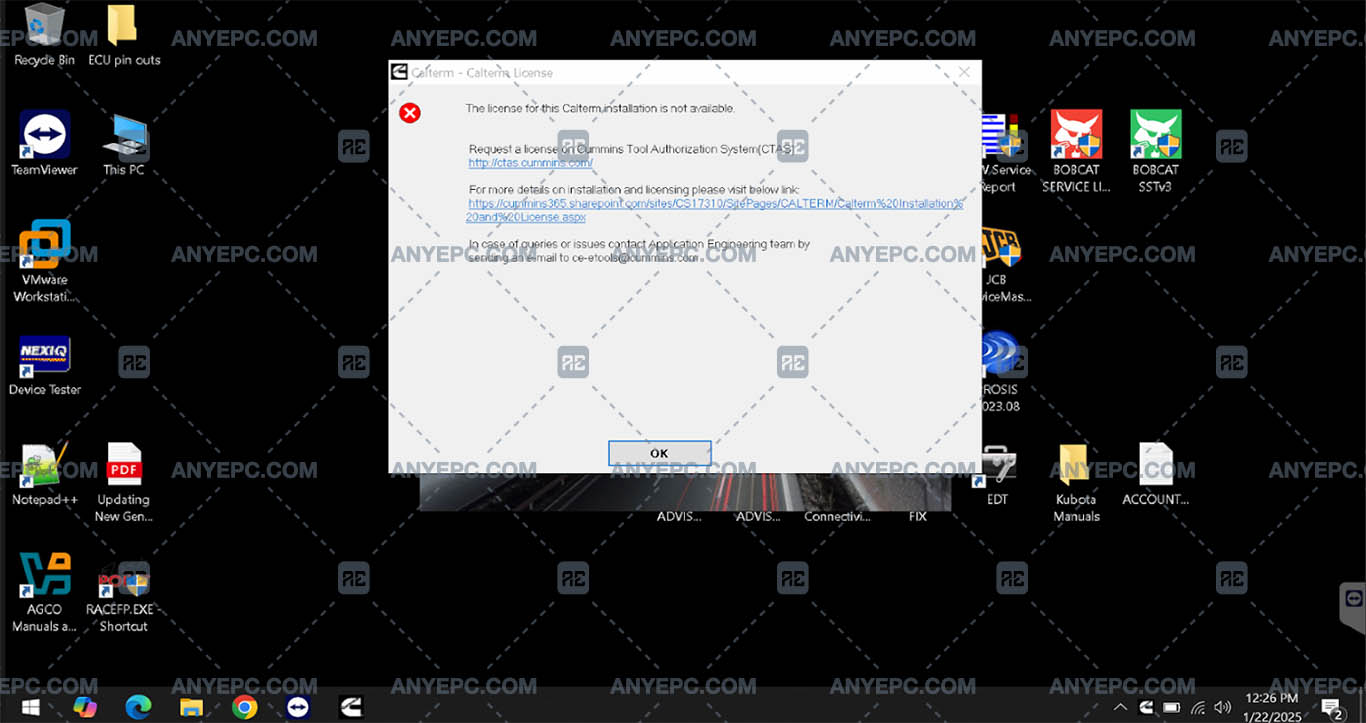 CUMMINS - THE LICENSE FOR THIS CALTERM INSTALLATION IS NOT AVAILABE CUMMINS - THE LICENSE FOR THIS CALTERM INSTALLATION IS NOT AVAILABE