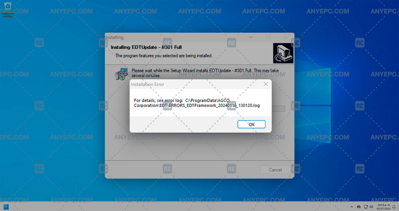 AGCO EDT - UPDATE INSTALLATION FAILED