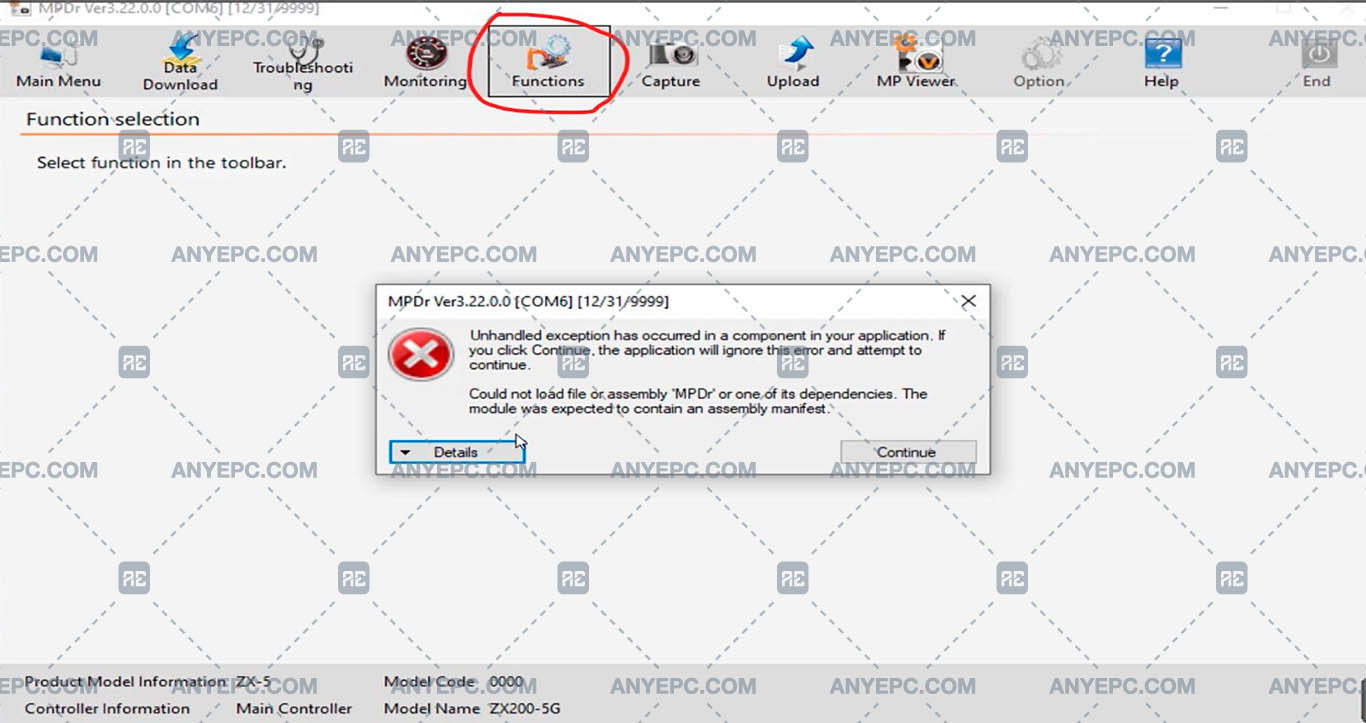HITACHI - UNHANDLED EXCEPTION HAS OCURRED IN A COMPONENT IN YOUR APPLICATION.