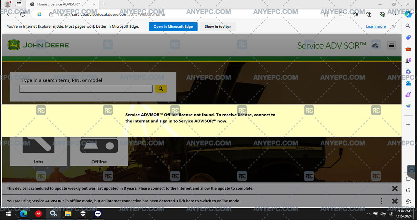JOHN DEERE -  SERVICE ADVISOR OFFLINE LICENSE NOT FOUND
